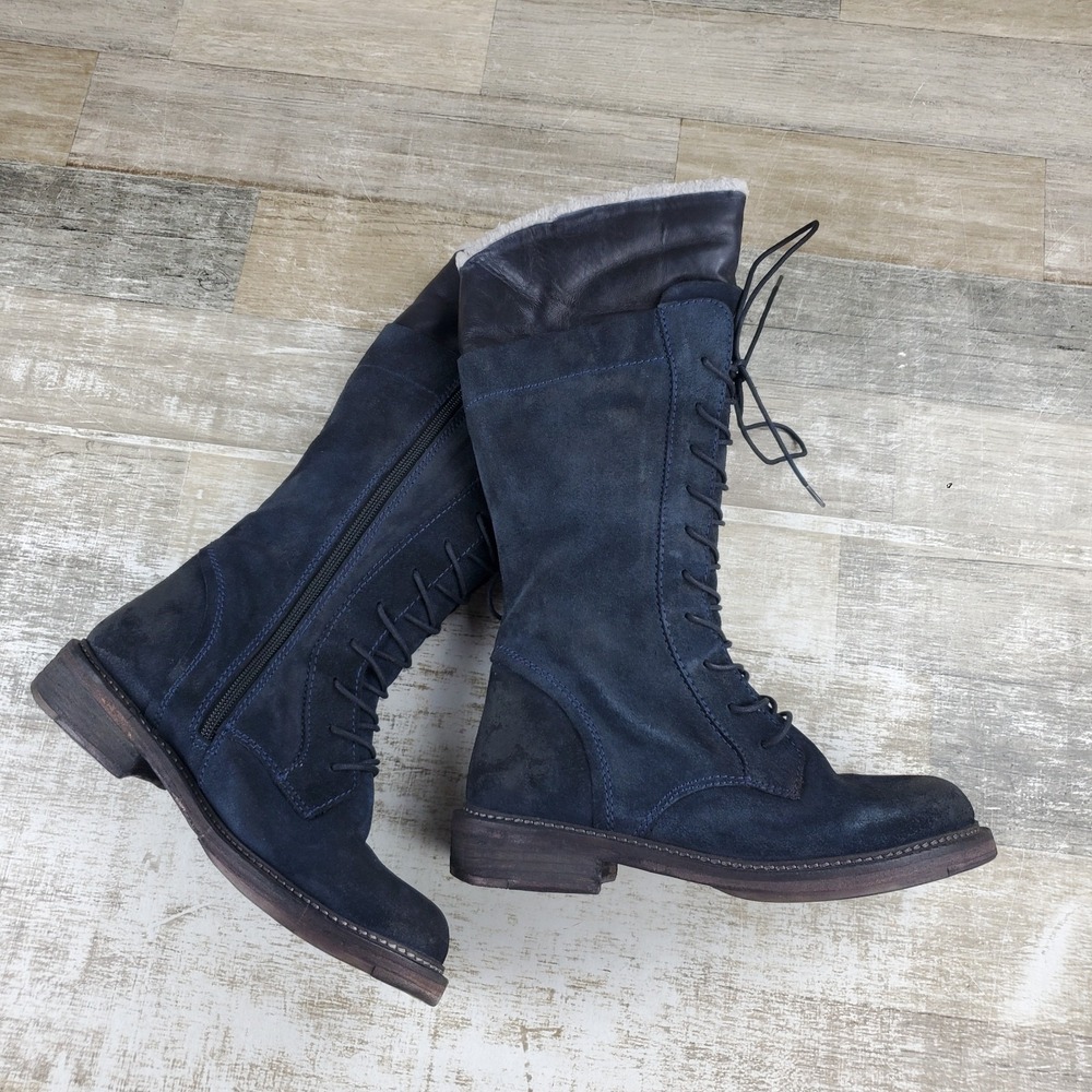 Vintage Foundry Co. Kelly Tall Boots Womens Sz 6 Deep Navy Blue Suede Lace-Up